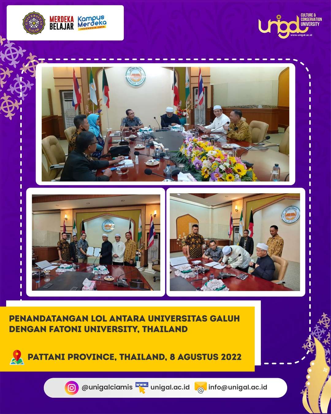 Penandatangan LoI antara Universitas Galuh dengan Fatoni University, Thailand.